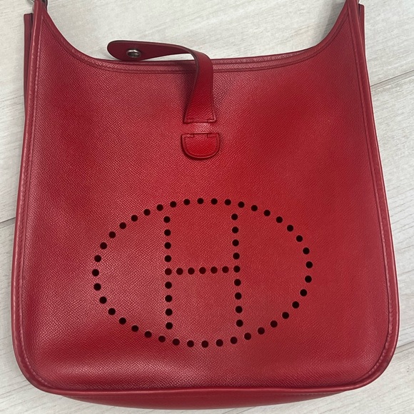 Hermes Evelyne Rouge GM Palladium Hardware dust bag Epsom leather L Stamp COA - Picture 16 of 17